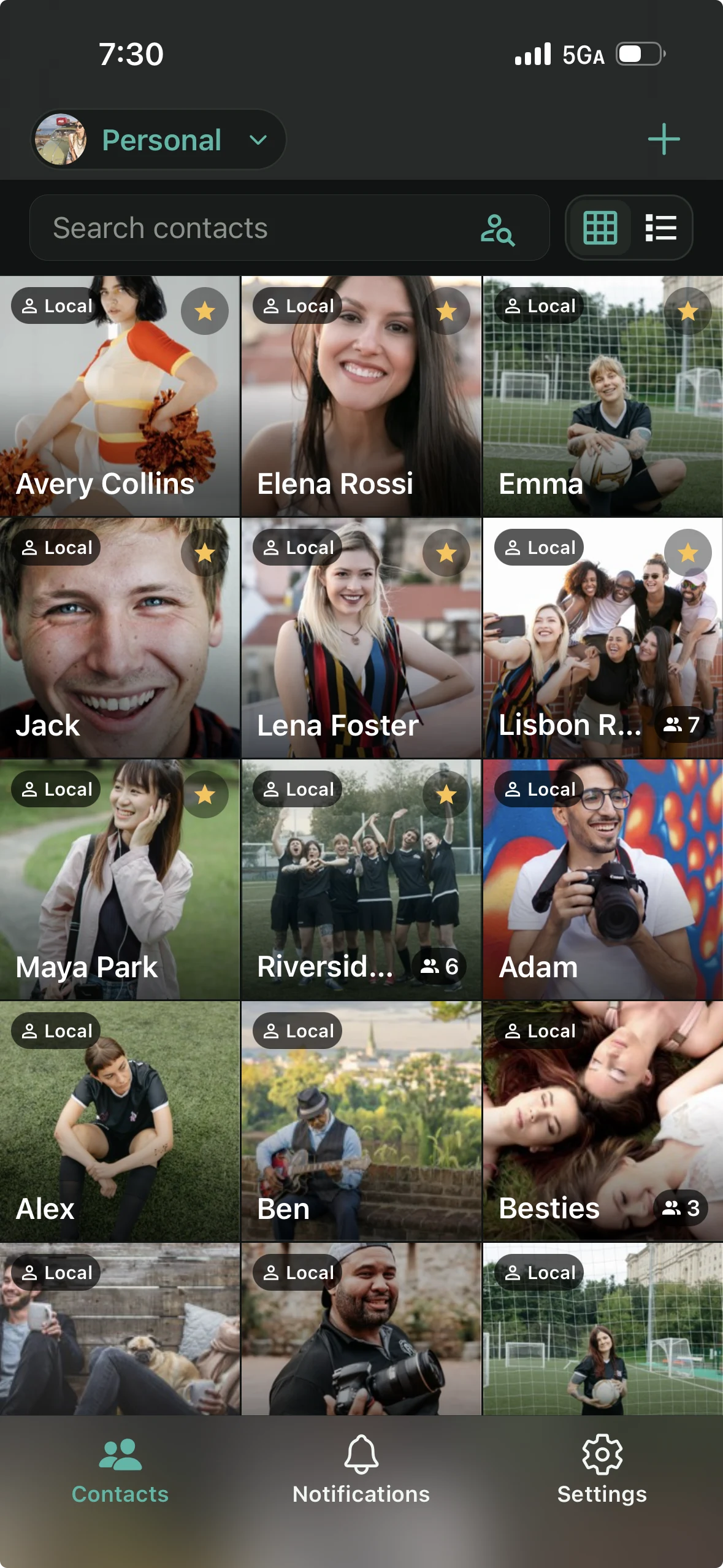 Photolio photo grid with recognizable contacts